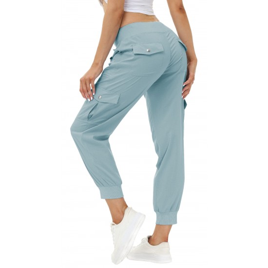 Women's lightweight hiking work pants quick-dry travel athletic jogger elastic waist button-pocket pants
