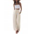 Women's linen-cotton summer wide-leg flowy beach pants with pockets