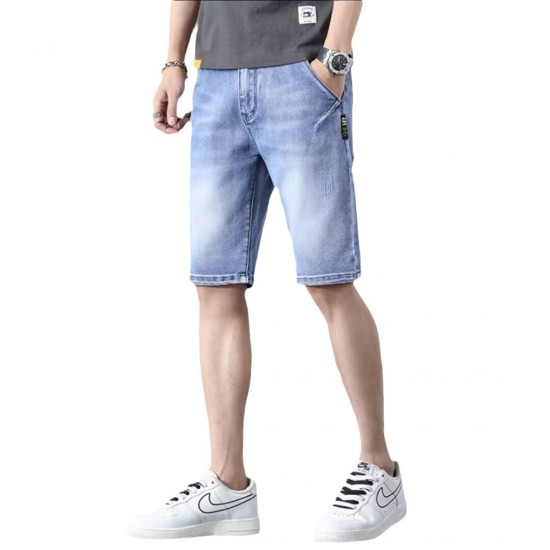 High-end trendy men's denim shorts summer loose straight-leg stretchy casual thin 5-inch mid-length pants High-end trendy men's denim shorts summer loose straight-leg stretchy casual thin 5-inch mid-length pants