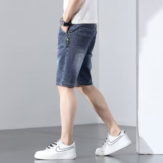 High-end trendy men's denim shorts summer loose straight-leg stretchy casual thin 5-inch mid-length pants High-end trendy men's denim shorts summer loose straight-leg stretchy casual thin 5-inch mid-length pants